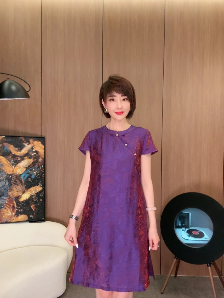 【露lu专属】紫韵金辉 原创新中式夏季新款显瘦长款连衣裙