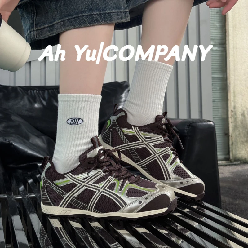 真皮网面透气登山华夫阿甘鞋女秋季厚底板鞋百搭德训鞋老爹运动鞋