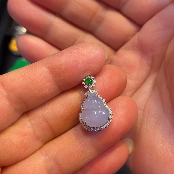 翡翠18K金镶嵌吊坠(不含链)天然缅甸翡翠A货