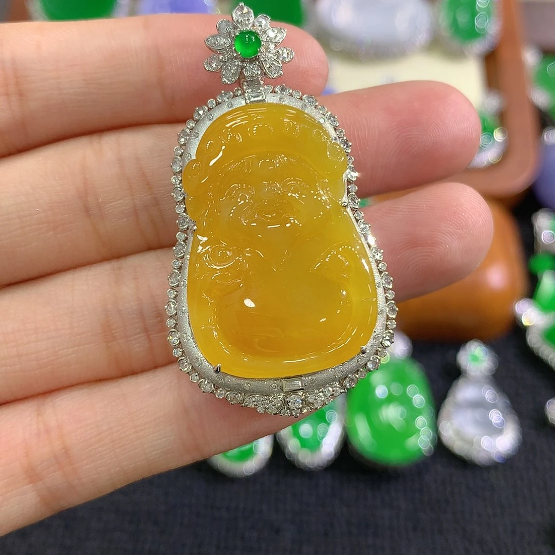 【闪购商品】翡翠18K金镶嵌吊坠(不含链)财爷