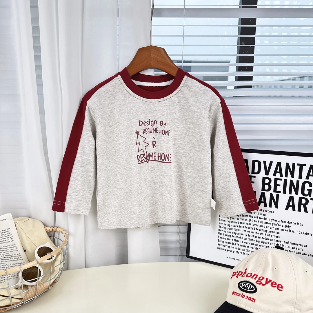 【米佑】儿童长袖体恤2025年新款春装儿童灰色字母打底衫BMC25070