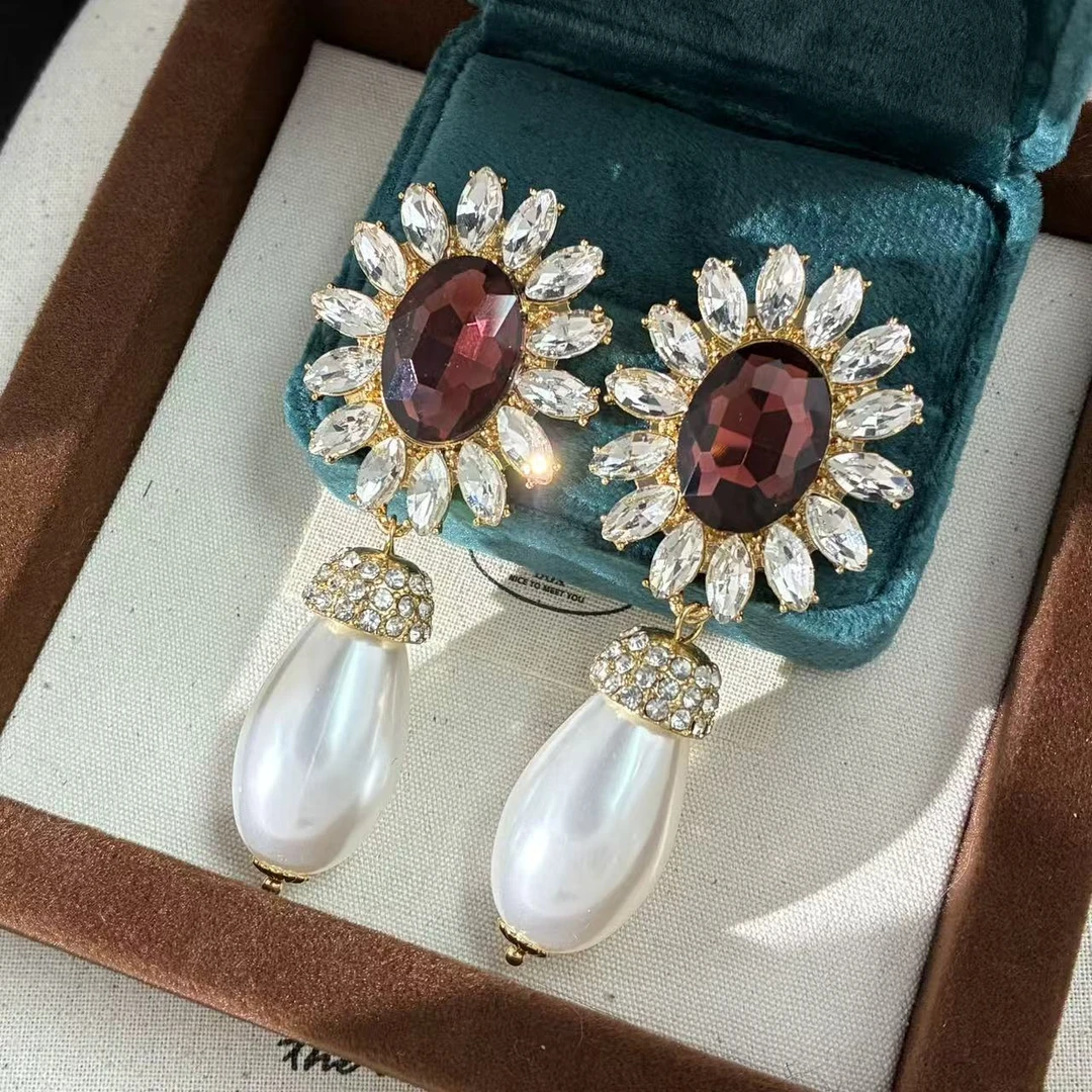 合金合成锆石耳饰 远远（YY102）复古棕色手工长款气质时尚7cm