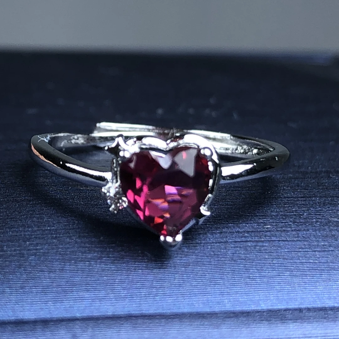 【】11113玫红碧戒指美丽漂亮培育精致银色托12克拉4爪