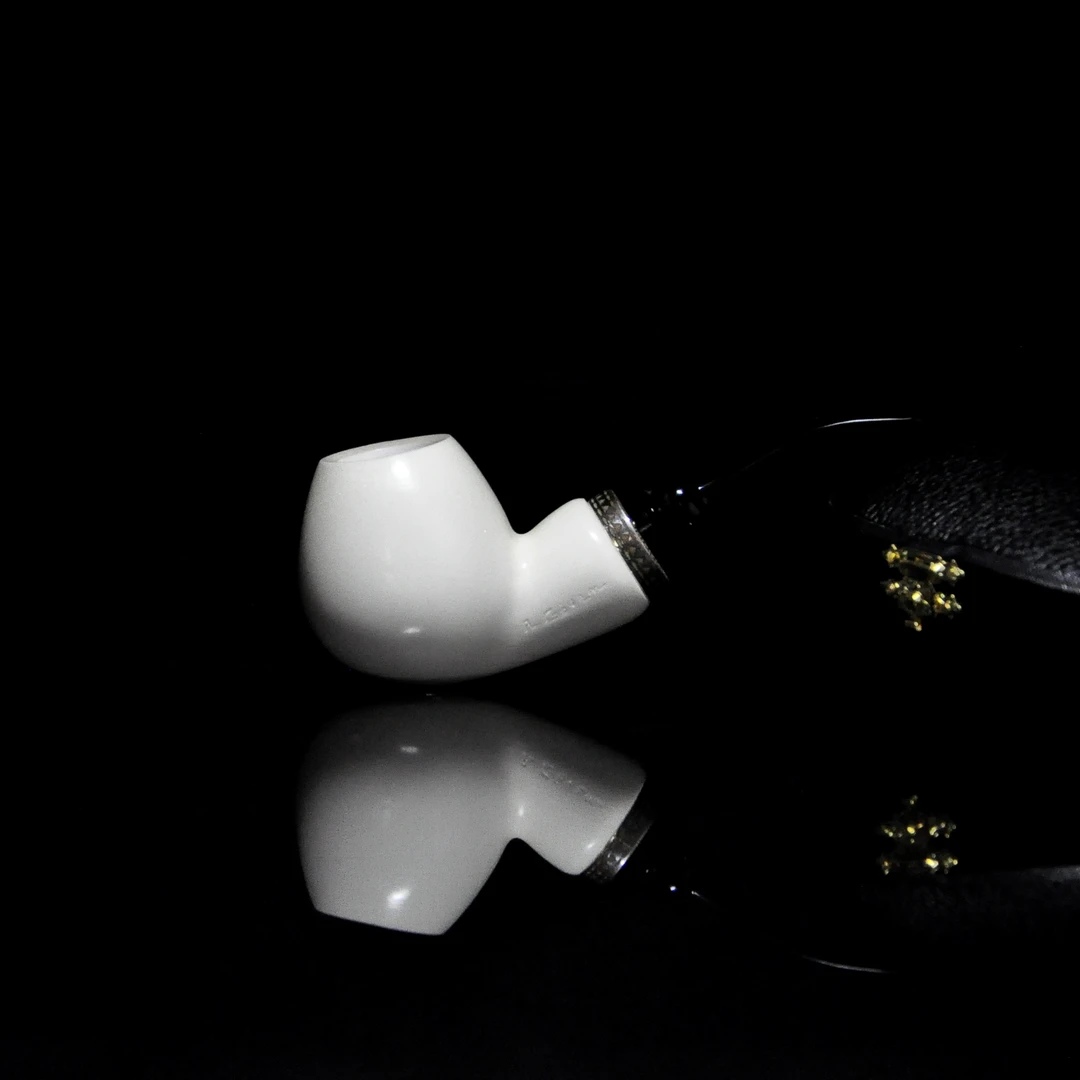 土耳其Ahmet Govem海泡石烟斗光面雪花料银圈大气室弯式苹果包邮