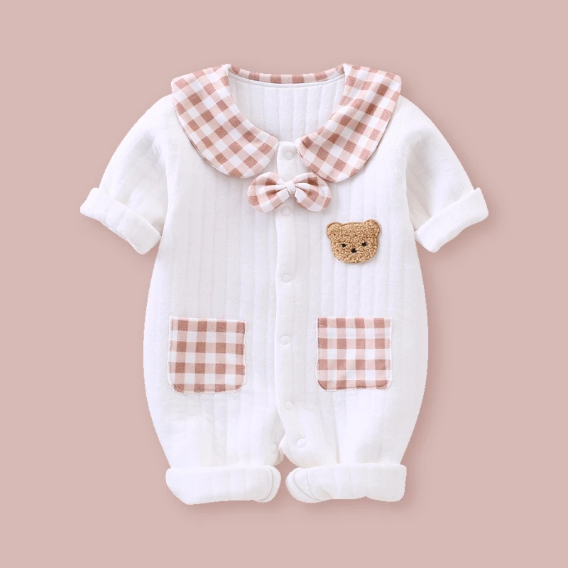 【春上新】夹棉纯棉婴儿连体衣保暖哈衣新生幼儿爬服宝宝衣服春装