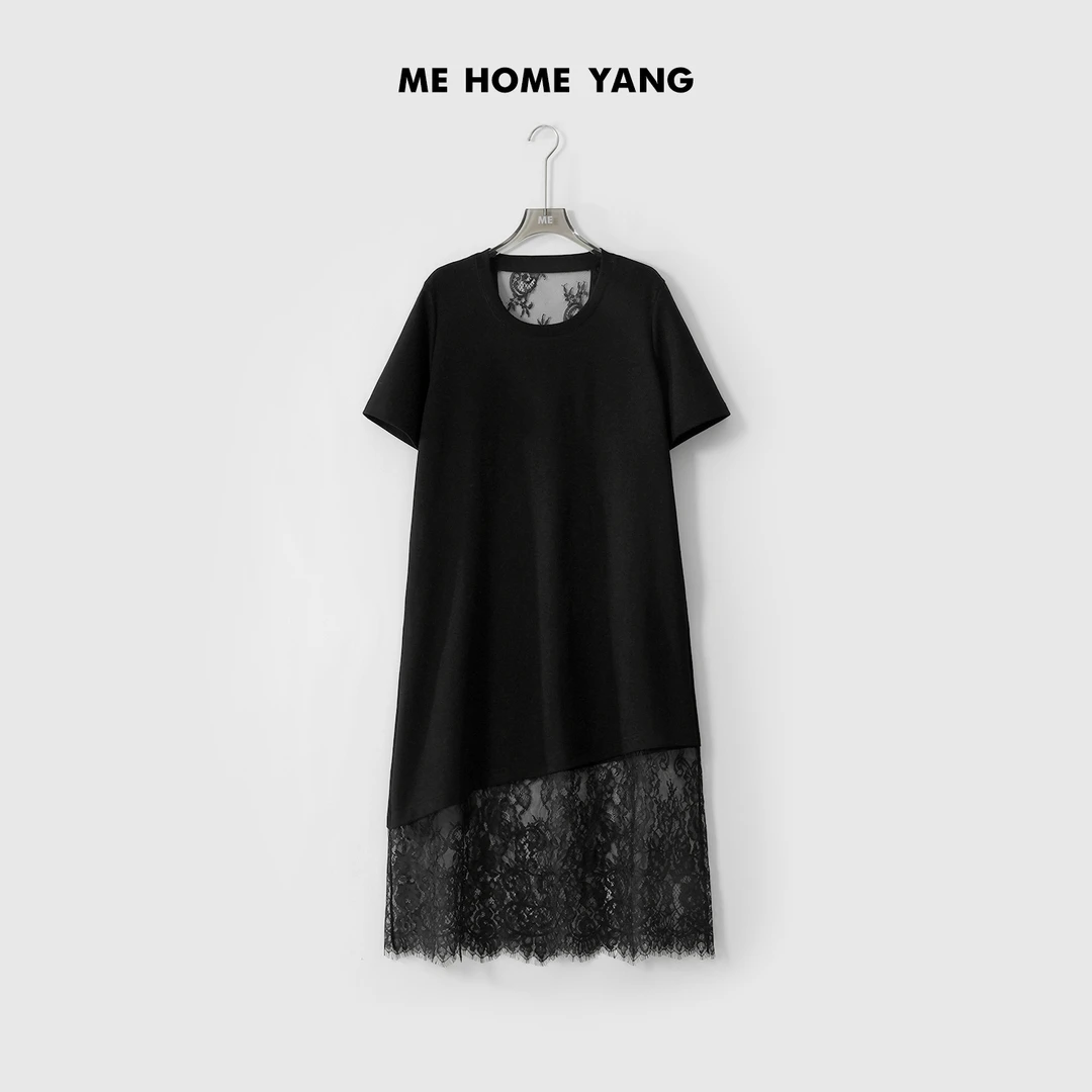 ME【黑芭蕾连衣裙T】重工蕾丝透气显瘦时尚休闲短袖裙子MESS3796