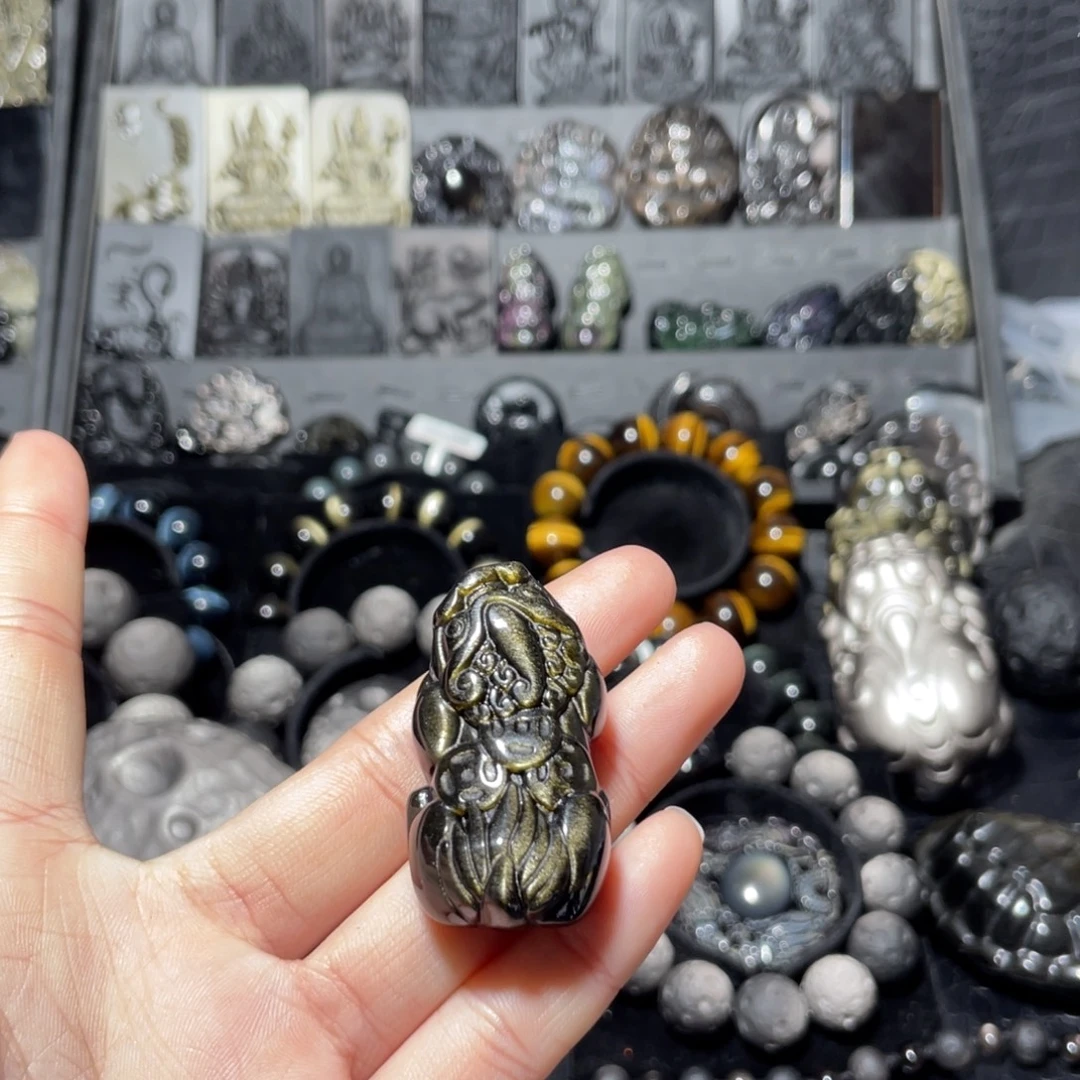 捞***亮黑曜岩未镶嵌珠宝奇石