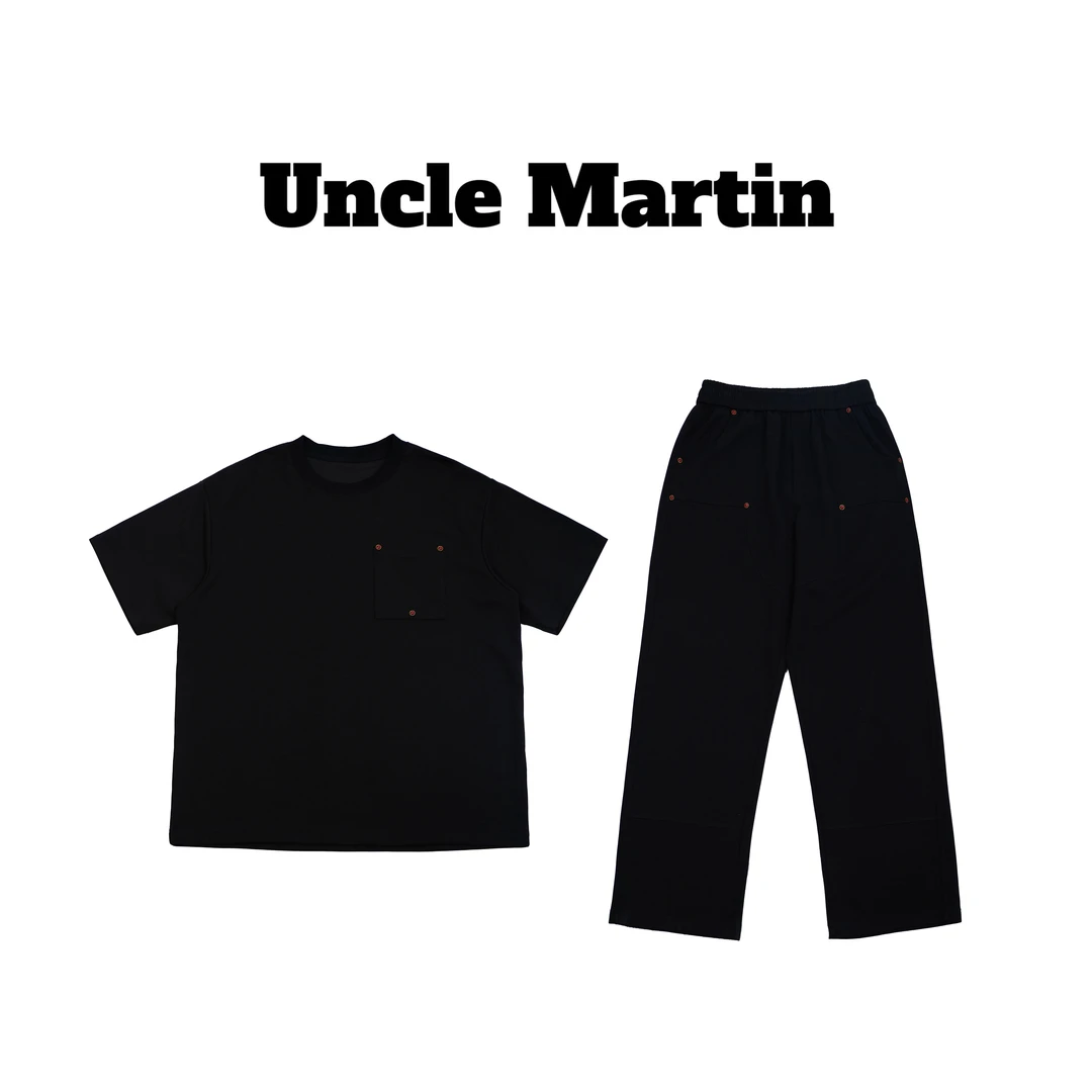 马丁叔叔 25新款潮流纽扣松石短袖长裤套装 315