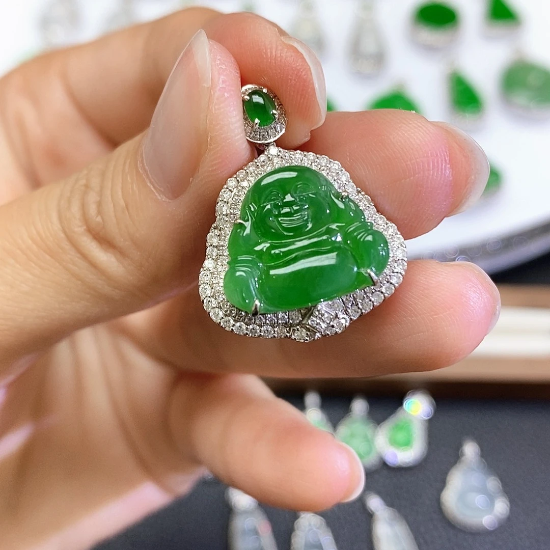 翡翠18K金镶嵌吊坠(不含链)