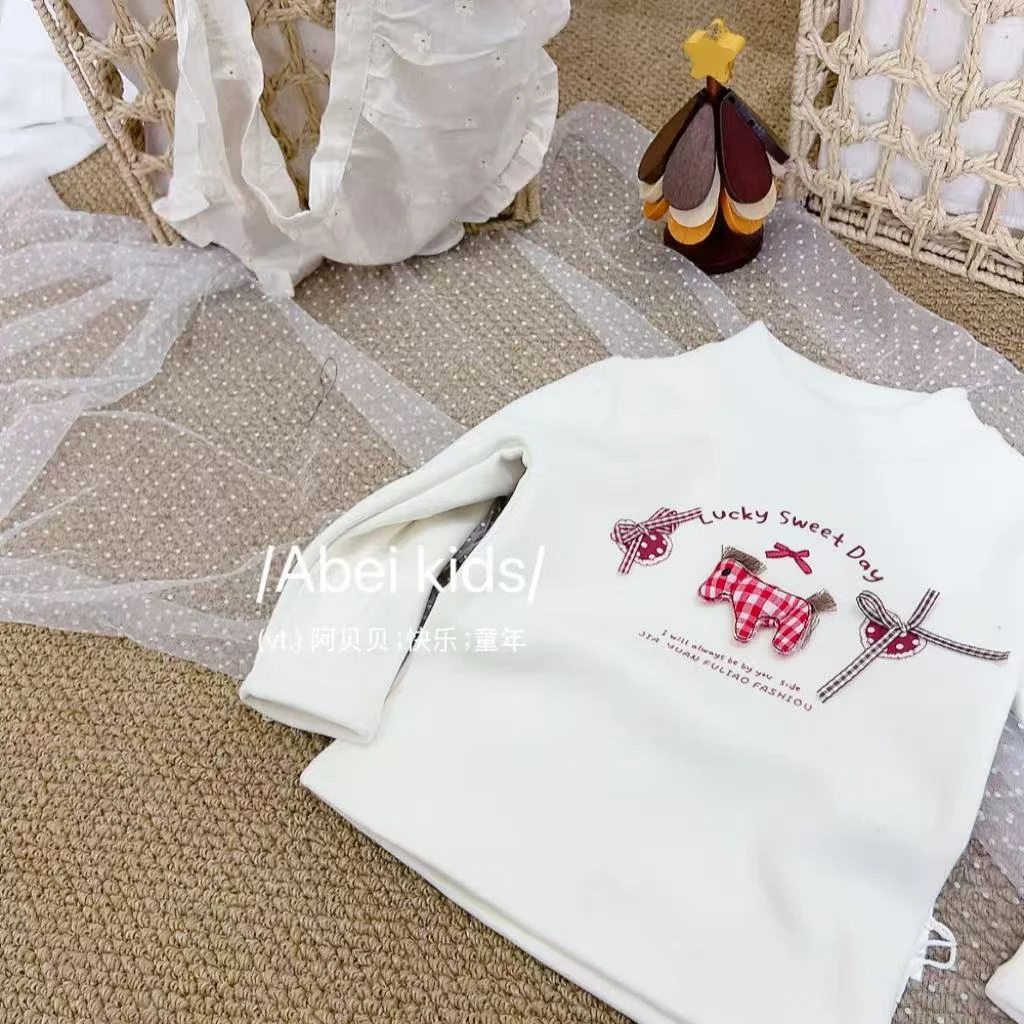 【P3】格子小马加绒打底童装