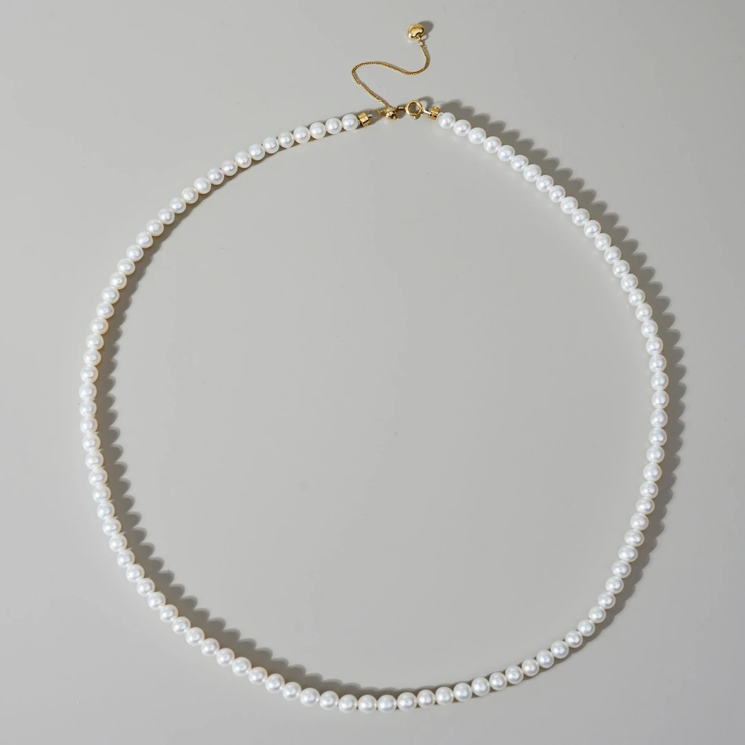 3.5-4.5mm玲珑无核18K金扣头淡水珍珠项链气质小米珠百搭