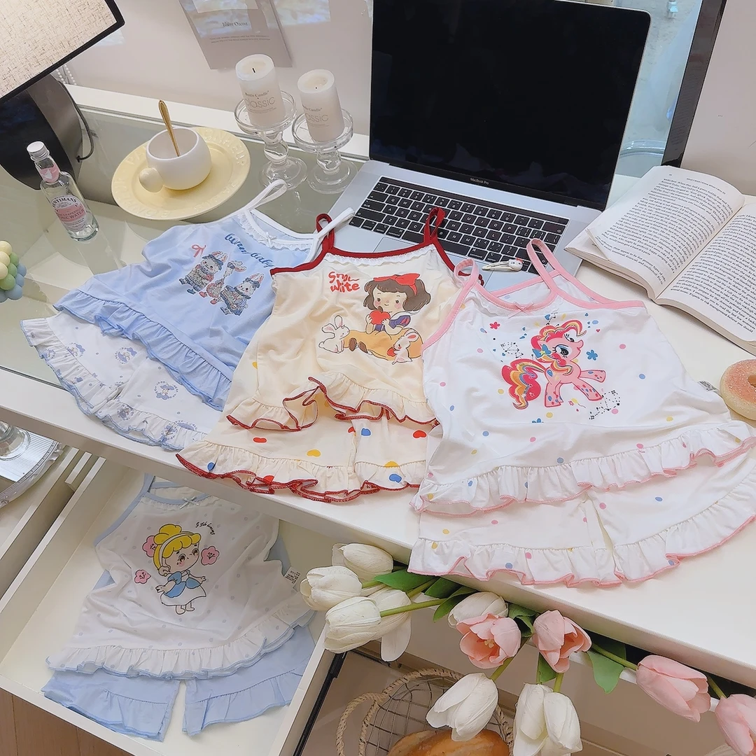 A类儿童吊带背心短裤家居套装夏季薄款洋气中小童睡衣空调服套装