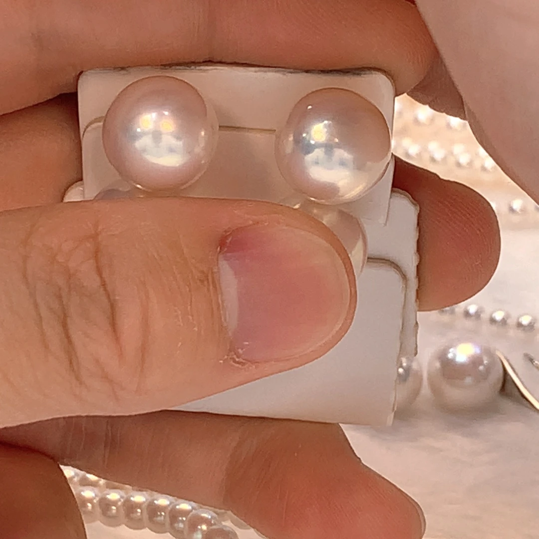 淡水珍珠银S925镶嵌耳饰