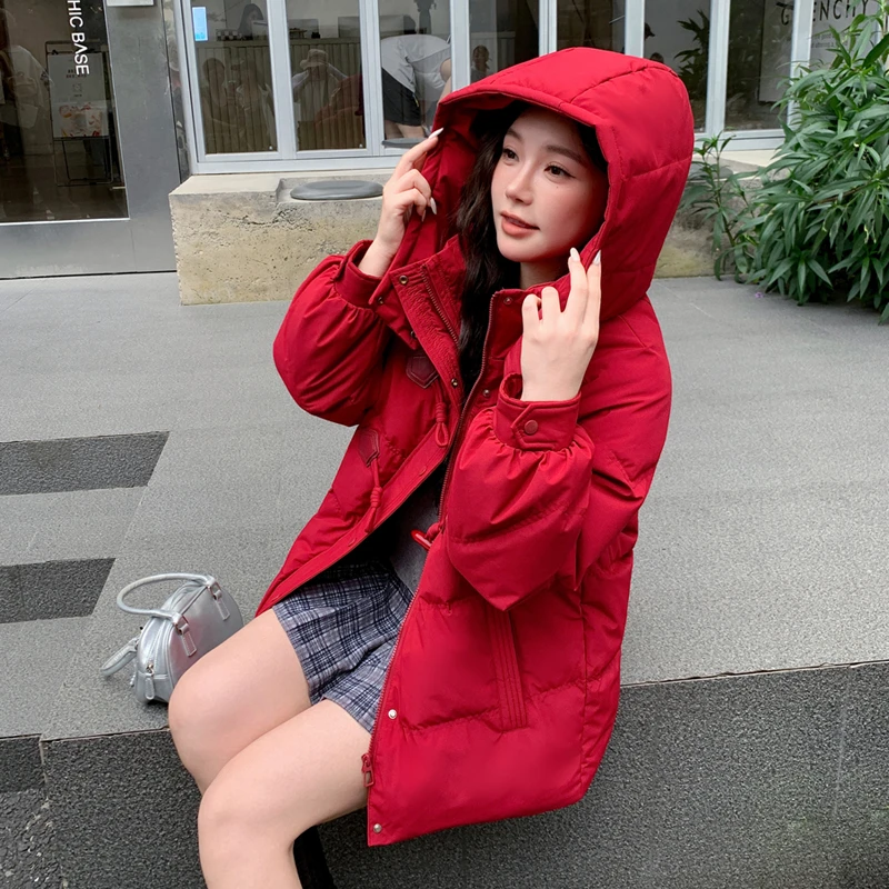 牛角扣款大码羽绒服女200-280斤加厚白鸭绒羽绒服H版型显瘦1002