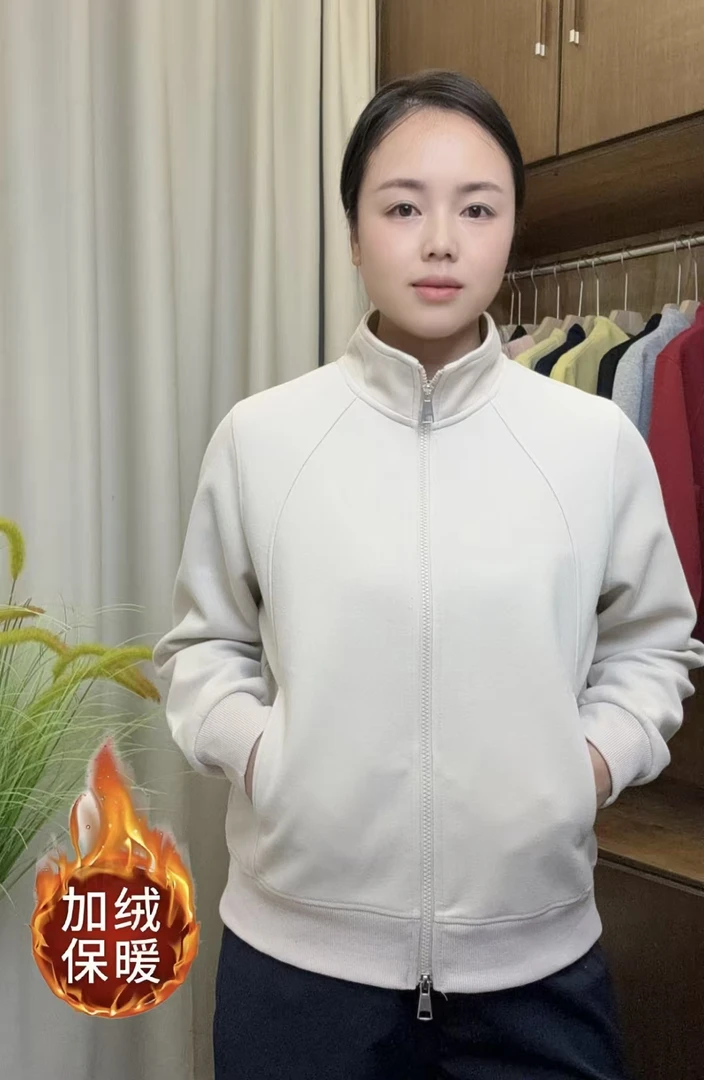 985-986华棉加绒不加绒拉链冬款立领卫衣运动加厚宽松型休闲女