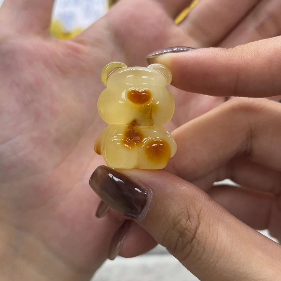 琥珀未镶嵌裸石天然琥珀白蜜俏色小熊款可手串吊坠