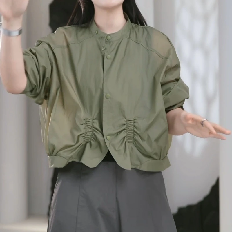 夏季新宽松别致休闲薄款小众气质扭结圆领蝙蝠袖短外套LK2503470