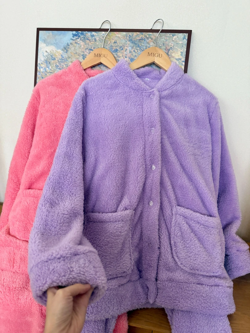 【冬季清仓 加厚套装】冬款阳离子轻暖舒棉绒保暖家居服睡衣宽松009