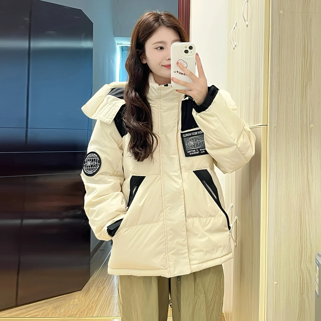 白鸭绒美式工装羽绒服女冬季宽松韩版显瘦百搭减龄短款加厚短外套