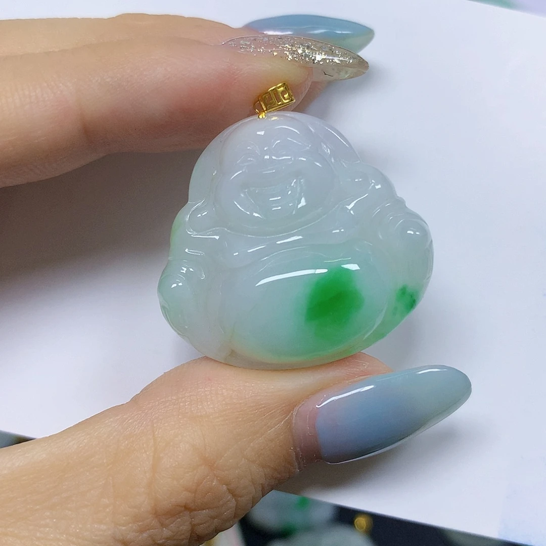 深***秋翡翠18K金镶嵌颈饰挂件