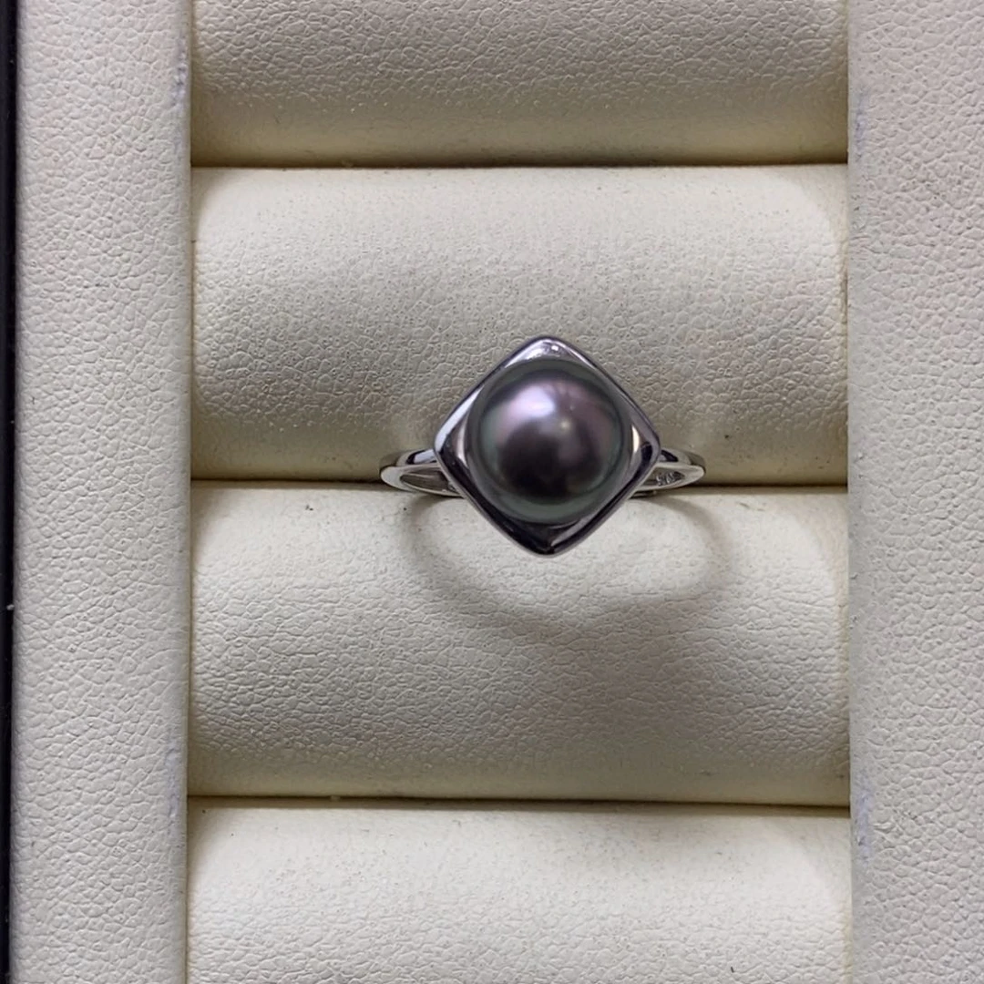 银S925镶嵌戒圈海水珍珠大溪地戒指9-10mm