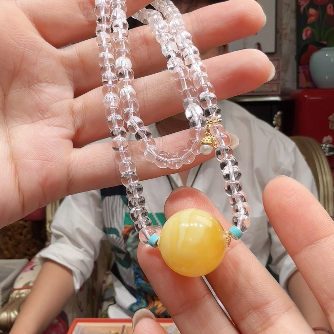 水晶项链18K金镶嵌项链