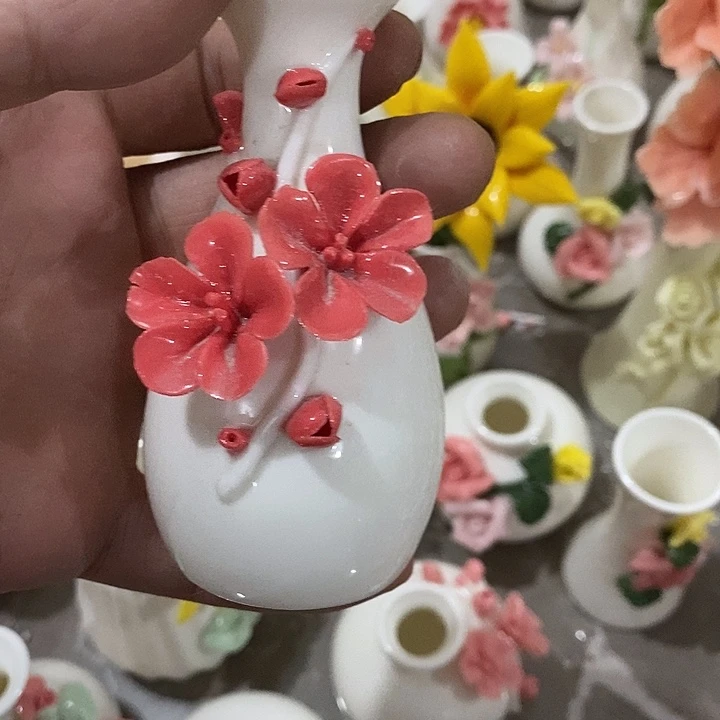 瓷片纯手工陶瓷花摆件瑕