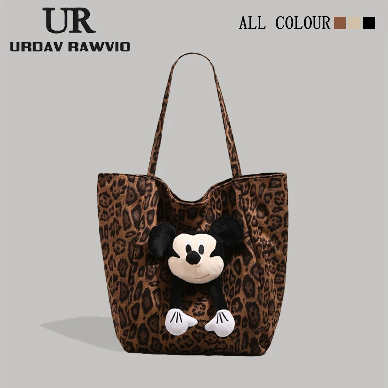URDAV RAWVIO米奇豹纹托特包女2025新款大容量单肩腋下包手提包潮