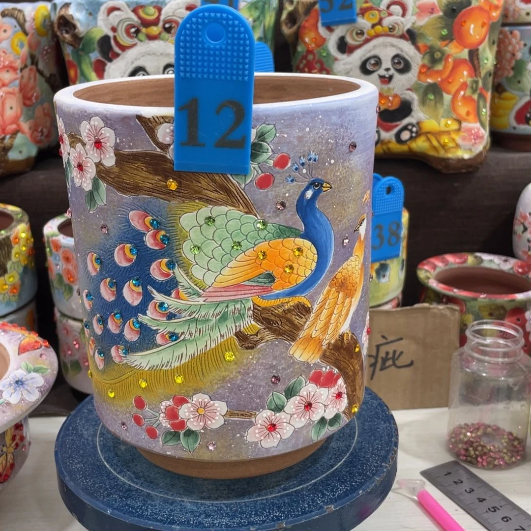 红陶倩**寻直筒孔雀多肉花盆