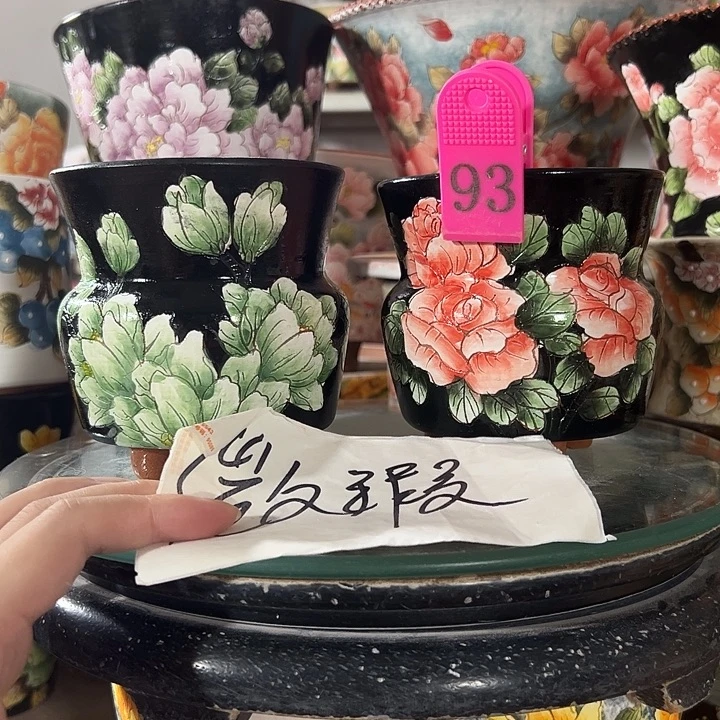 琉***璃景德镇手绘花盆 满38包邮