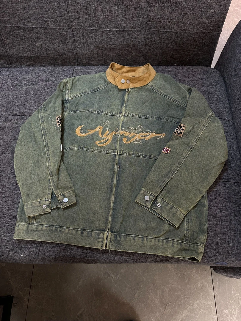 F13 美式复古机车立领刺绣水洗牛仔夹克男女春秋国潮街头嘻哈外套