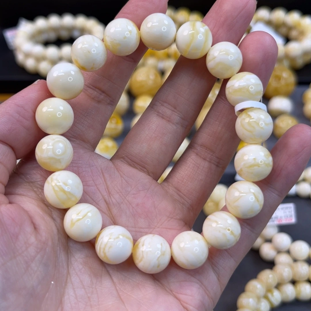 手串蜜蜡未镶嵌11.5mm+漆瓷白虎皮妖花