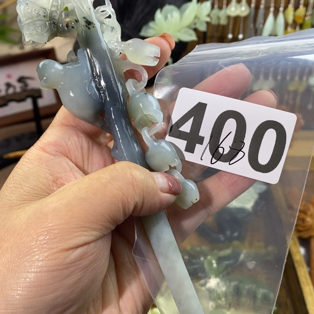 蛇纹石玉玉簪合金露*