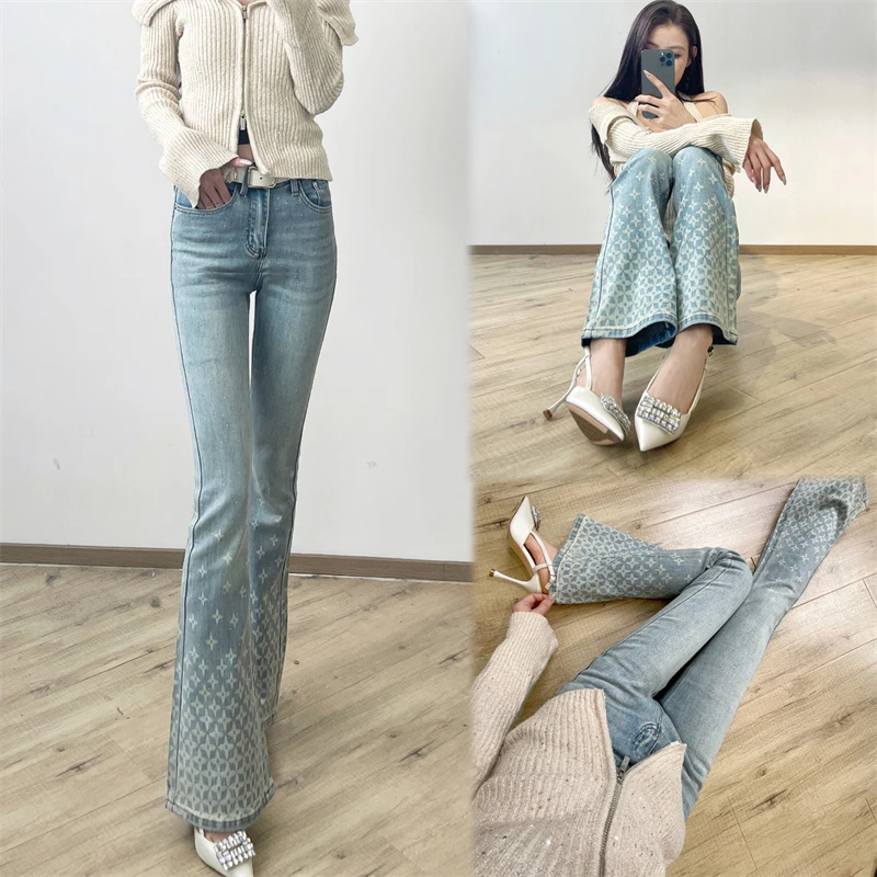 迪否2025夏季新款微喇牛仔裤欧货轻奢高腰时尚品质喇叭裤6013