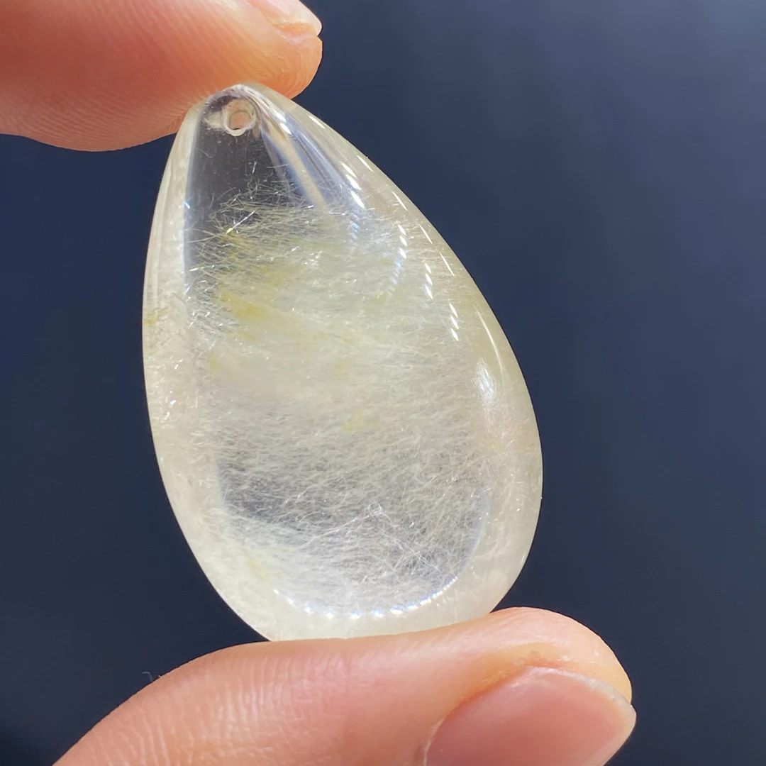 天然水晶黄兔毛水滴形吊坠项坠