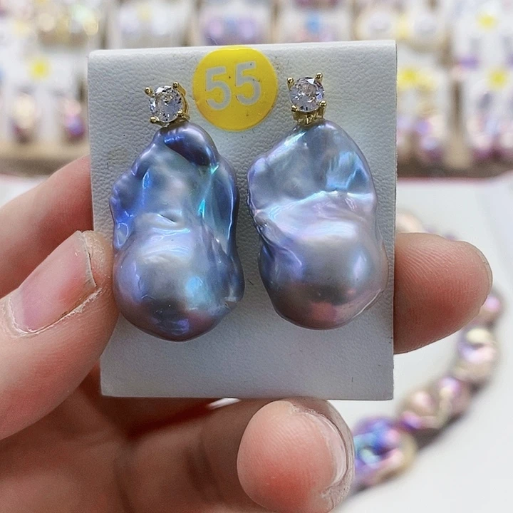 银S925镶嵌耳饰淡水珍珠云*