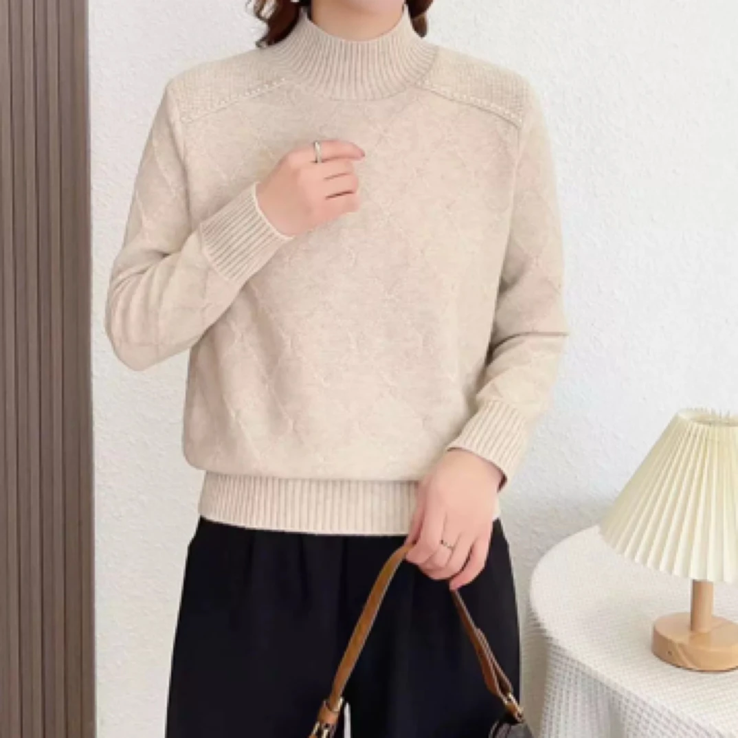 73（杏色钉珠毛衣）2024新款时尚百搭针织毛衣