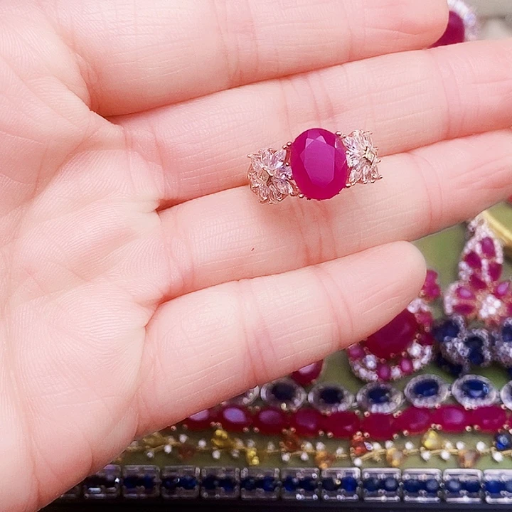 红宝石戒指银S925镶嵌