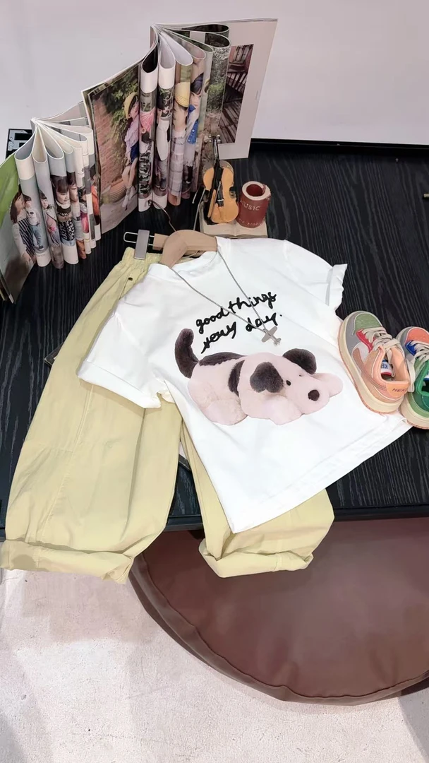 503051 韩版男童女童休闲舒适时尚洋气百搭印花新款小狗短袖