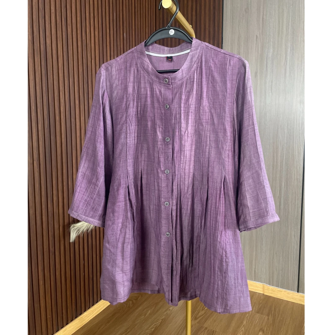 2025春夏新款亚麻豆沙紫色衬衫女大码舒服透气
