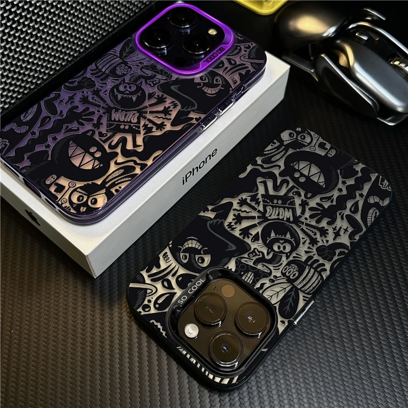 适用苹果17promax手机壳iPhone16硅胶15plus保护套14怪兽涂鸦13新