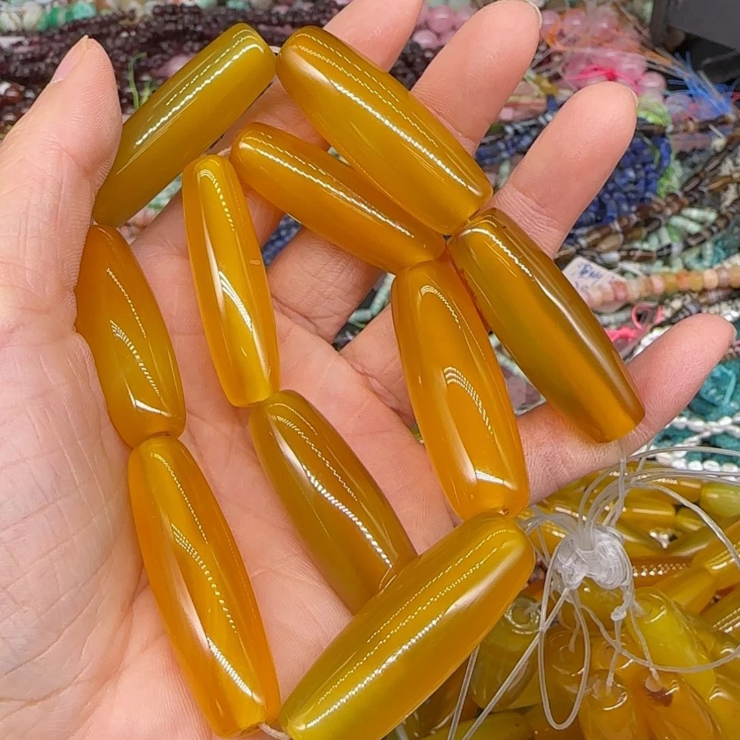 玛瑙/玉髓合金珠宝半成品黄玛瑙桶珠13-39mm一条