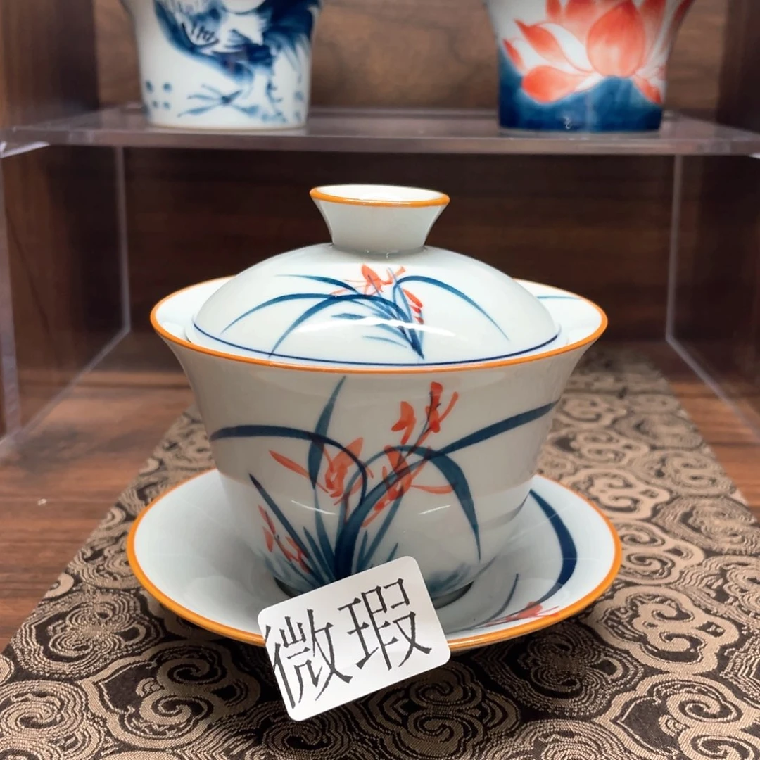 釉下彩纯手绘有瑕