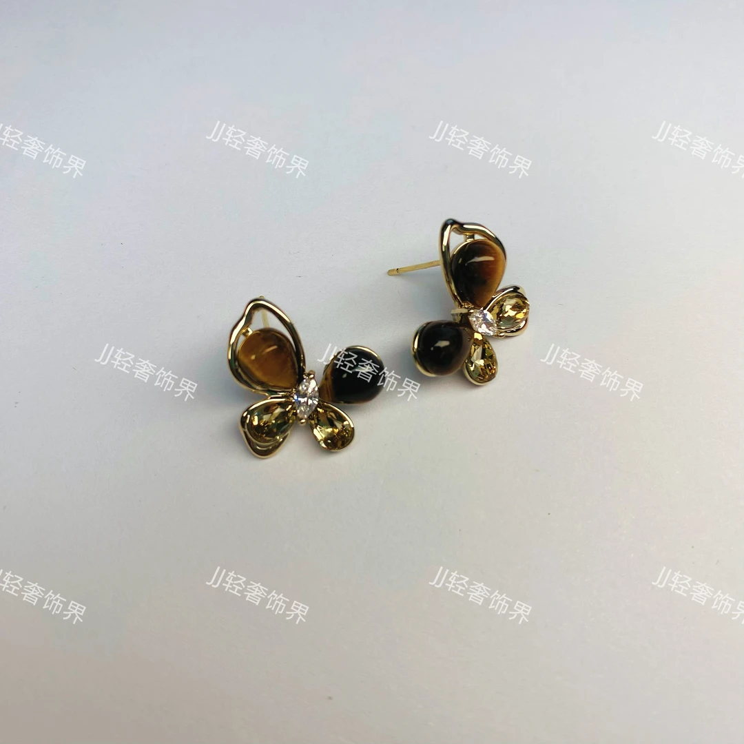 铜合金耳饰 2025新款猫眼石锆石蝴蝶元素个性时尚耳钉