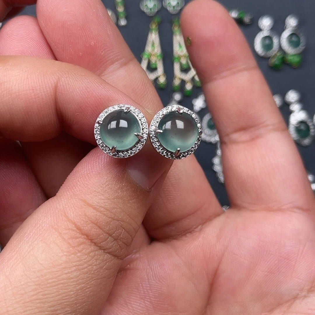 翡翠银S925镶嵌耳饰