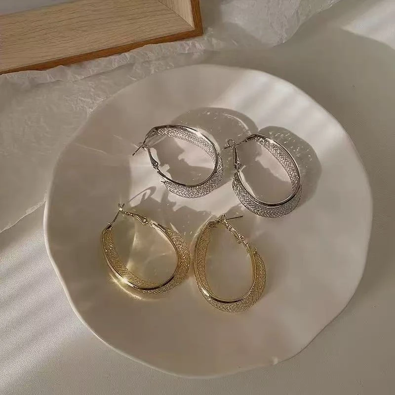 铜合金耳饰 【网络你心】镂空网状轻奢高级感女士耳环饰品