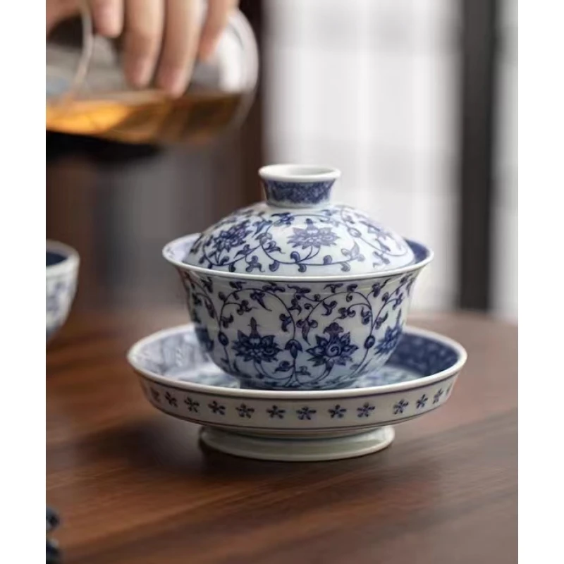 （越记窑）泥谷堂-缠枝莲元宝盖碗