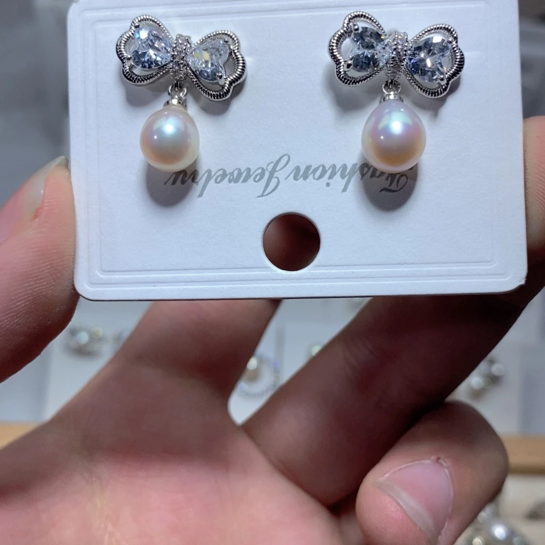 淡水珍珠耳饰银S925镶嵌