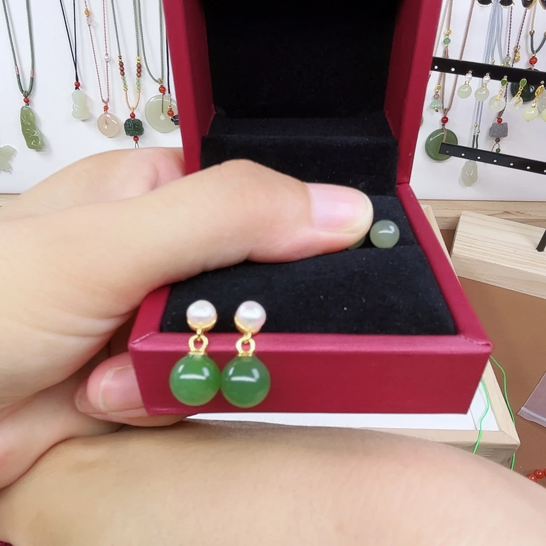 和田玉银S925镶嵌耳饰