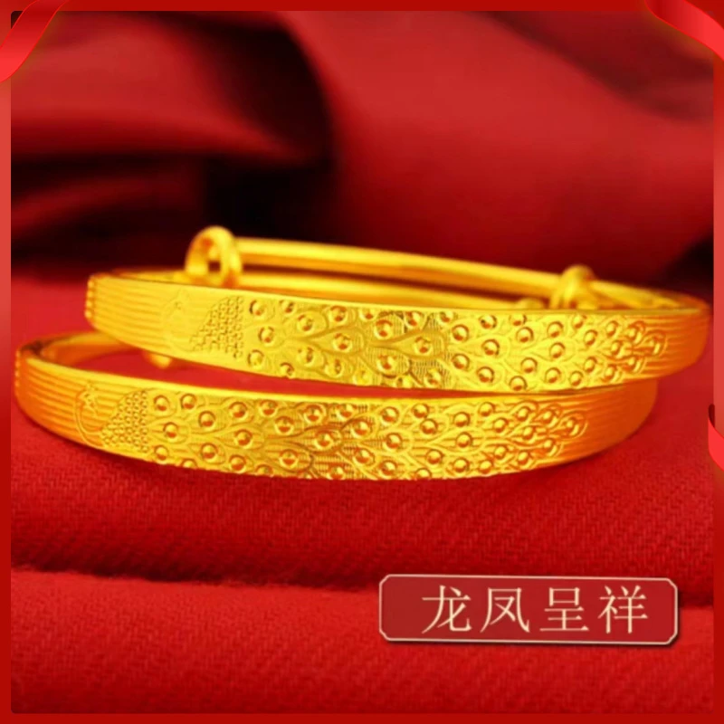 合金手镯 越南CNC孔雀合金镀金女士可调手环首饰自然风金色